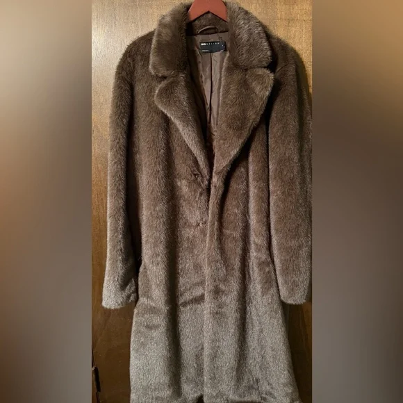 Mens 46R brown faux mink fur overcoat - Picture 1 of 4